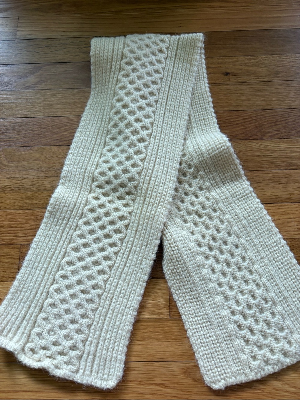 Vintage Scottish 100% Wool Cable Knit Scarf Cream Made in Scotland Aran - Picture 2 of 6